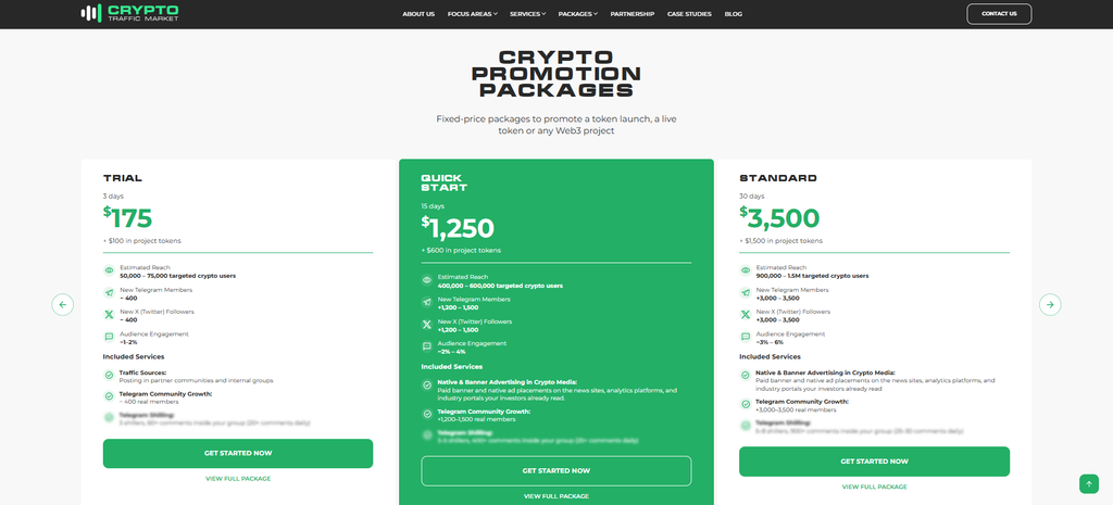CryptoTrafficMarket Web3 marketing packages and pricing