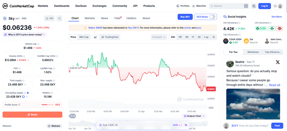 listed token page on CoinMarketCap with circulating supply and market cap