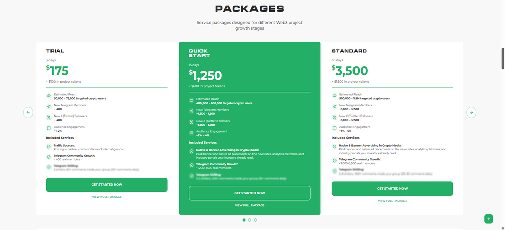 CryptoTrafficMarket published package pricing for crypto marketing